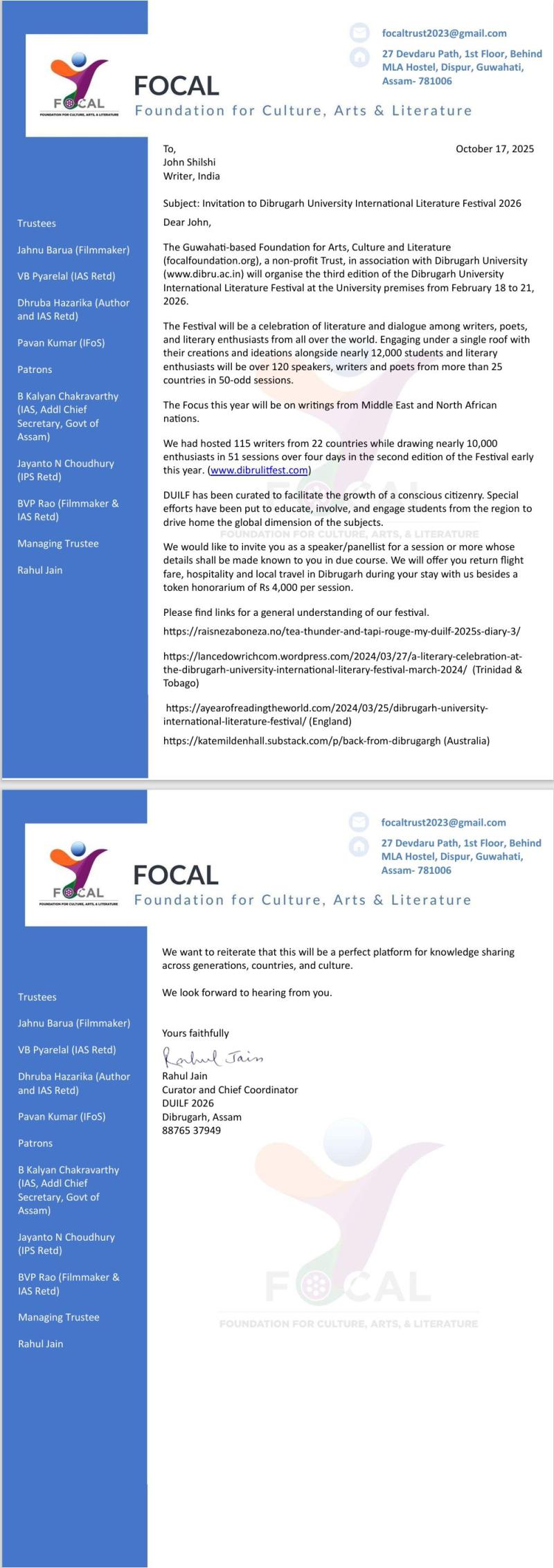 An Invitation that suprises me