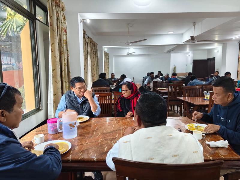 Sharing a meal with friends.